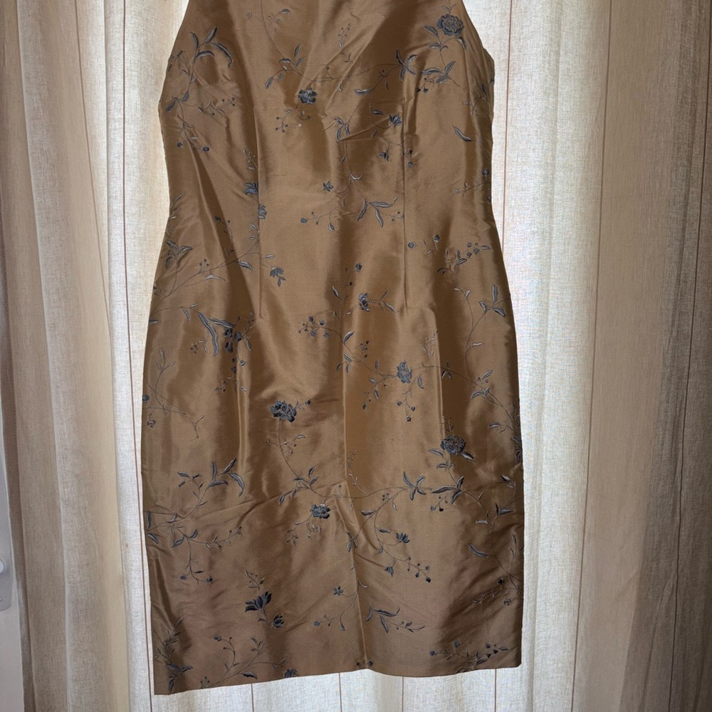 Ann Taylor Gold Tan Embellished Cocktail Midi Dress